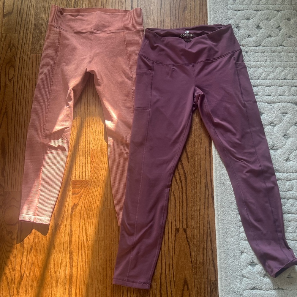 Two pair of gym workout leggings. Good for yoga, lifting, or walking. 💜🩷